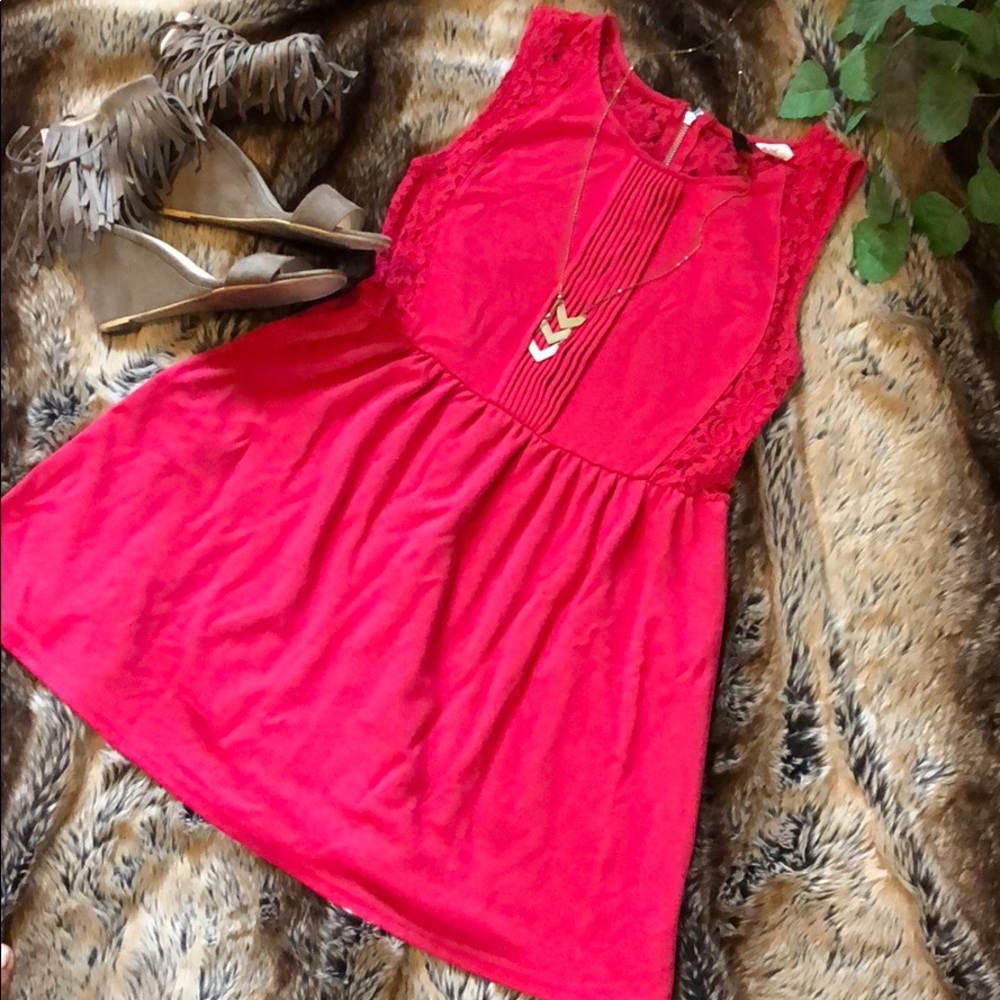 H&M red dress, US 12, lace back with zipper. Large